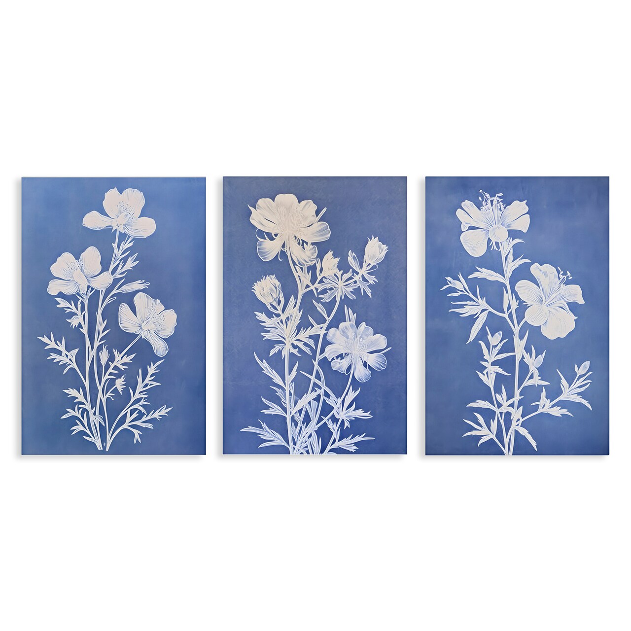 Stupell Industries Varied Cerulean Botanicals 3pc Canvas Wall Art Set Design by Petal Prints Design